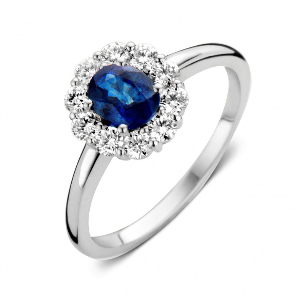 Achternaam vrijheid Vergelijken Ring witgoud briljant + saffier - Circles Art & Jewelry